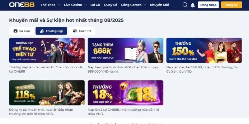 Tổng hợp khuyến mãi ONE88 cập nhật mới nhất