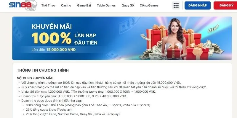 Khuyến mãi tại SIN88 nạp lần đầu