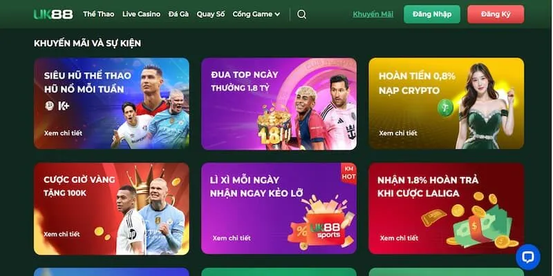 Tổng hợp khuyến mãi UK88 hấp dẫn nhất hiện có tại nhà cái